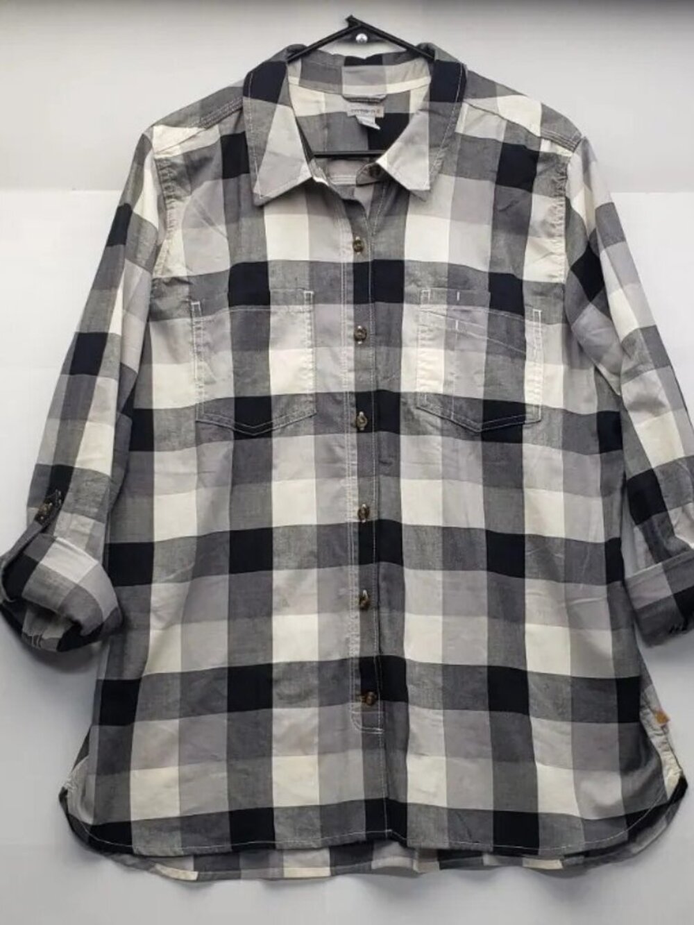 Carhartt Plaid Shirt Mens XL Relaxed Fit Long Sleeve Button Down Cotton Black